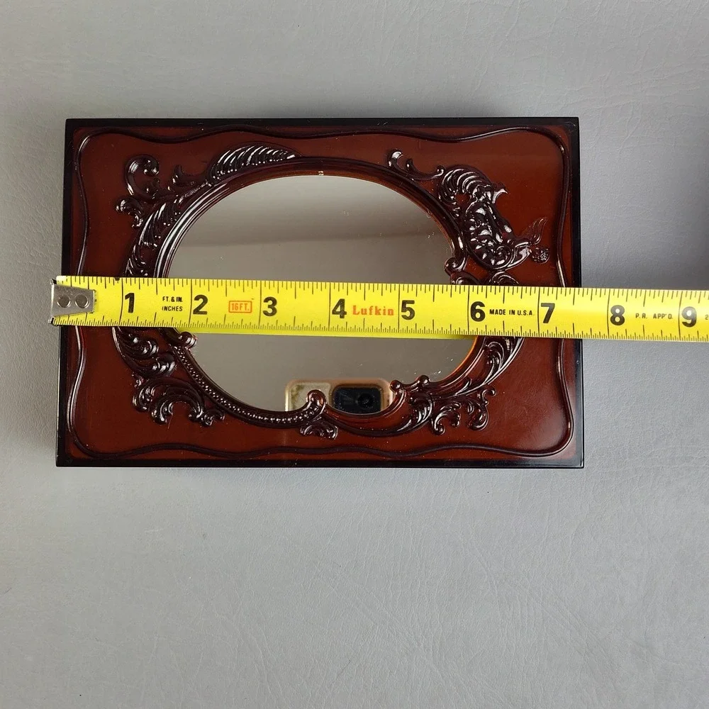 Vintage MCM Vanity‎ Jewelry Box With Freestanding Mirror Frame Lid Amber